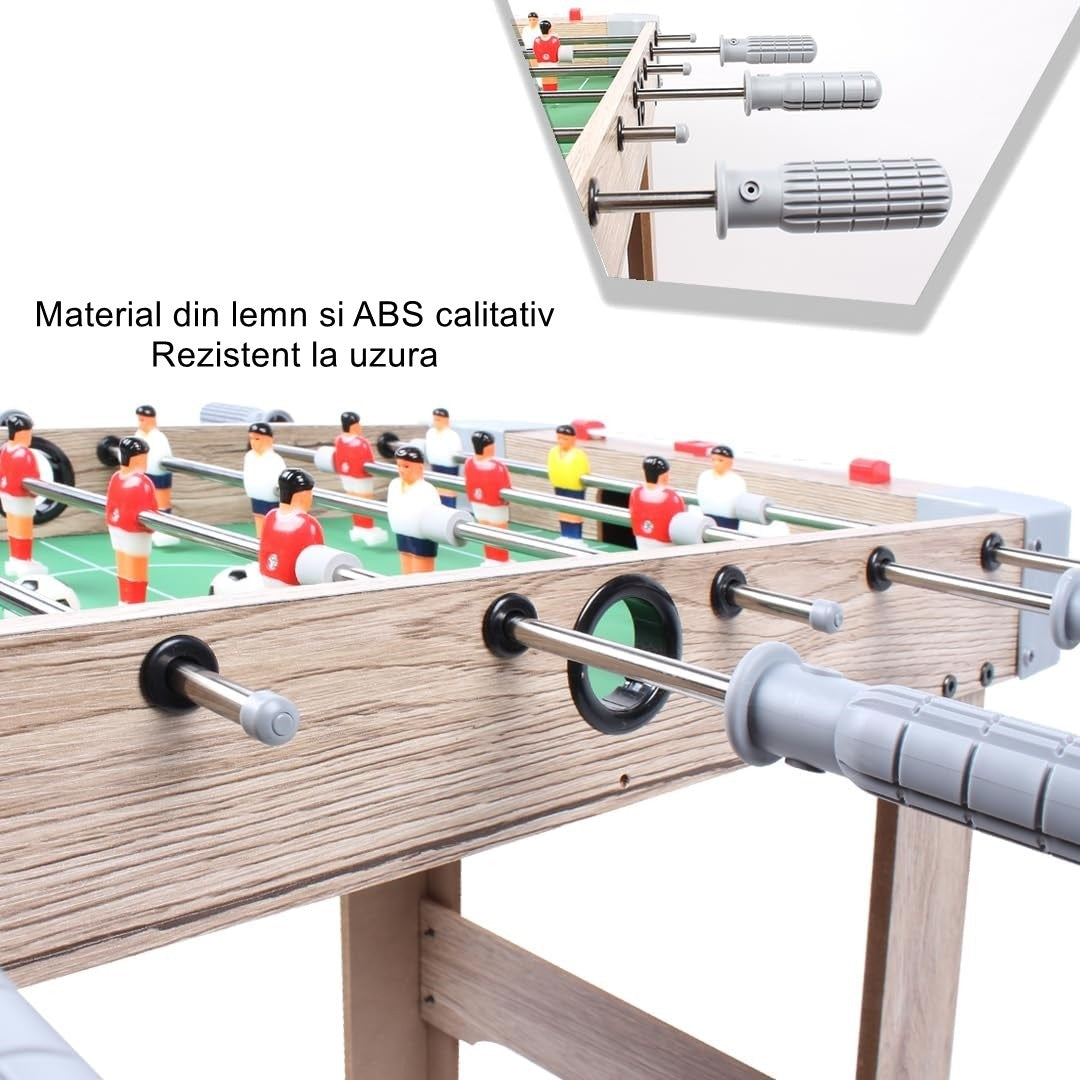 Masa de Fotbal cu Teren si 18 Jucatori Flippy, 6 Manere, cu Tablou pentru Scor, din Metal, Lemn si ABS, 70 x 36 x 64