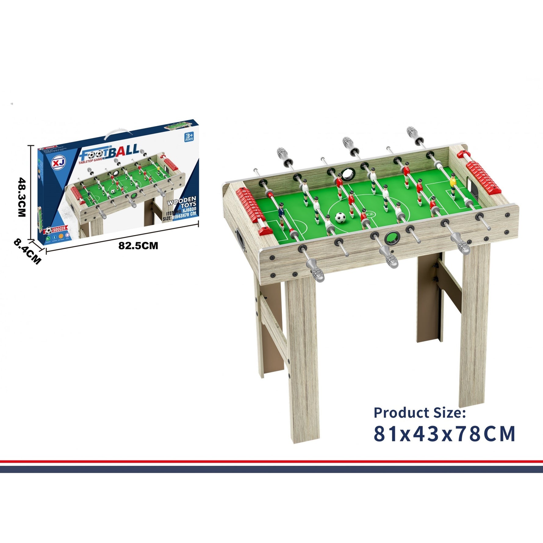 Masa de Fotbal cu Teren si 18 Jucatori Flippy, 6 Manere, cu Tablou pentru Scor, din Metal, Lemn si ABS, 81 x 43 x 78