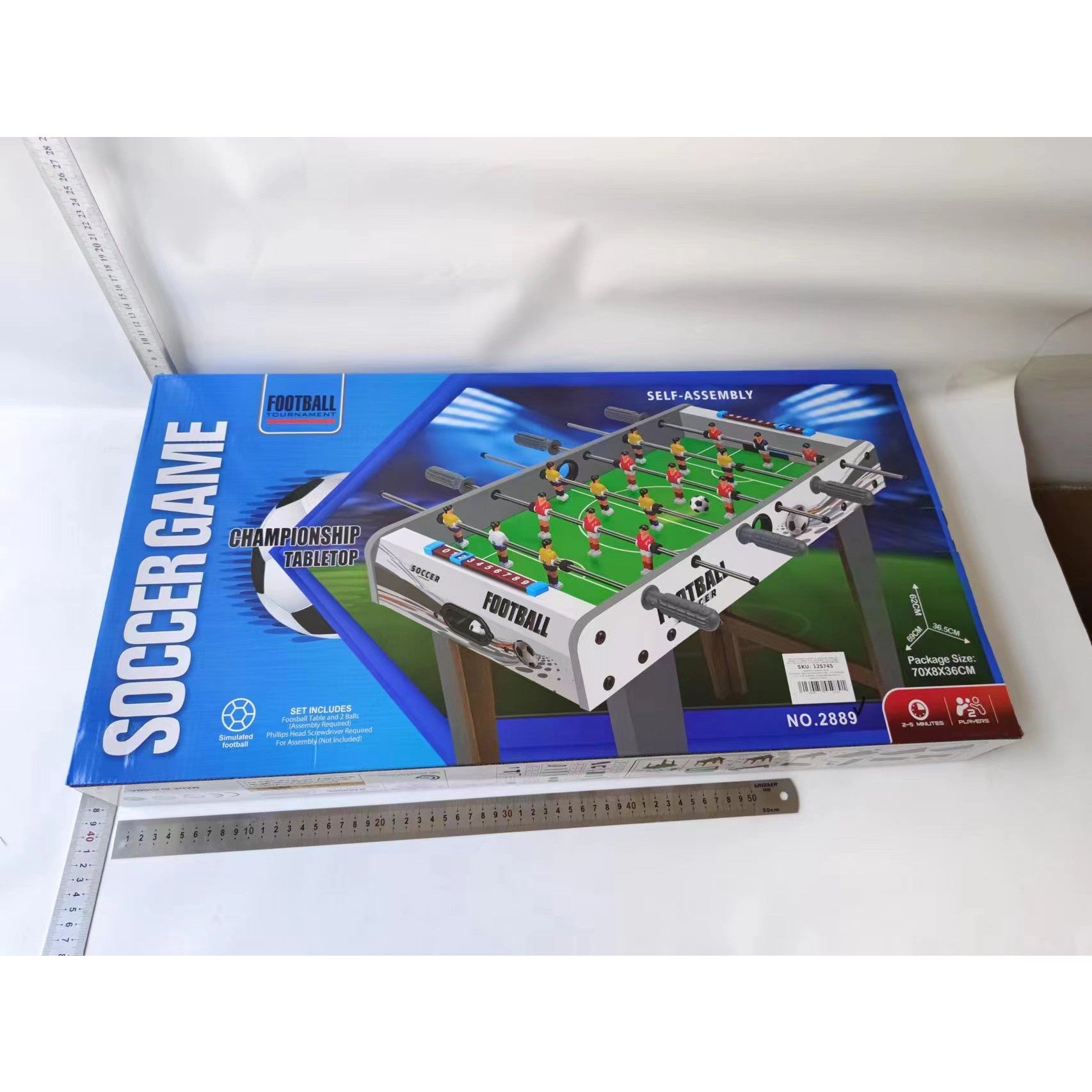 Masa de fotbal cu teren si 18 jucatori Flippy, 6 manere, cu Tablou Scor, din Metal, Lemn si ABS, 69 x 36.5 x 23 cm, cu