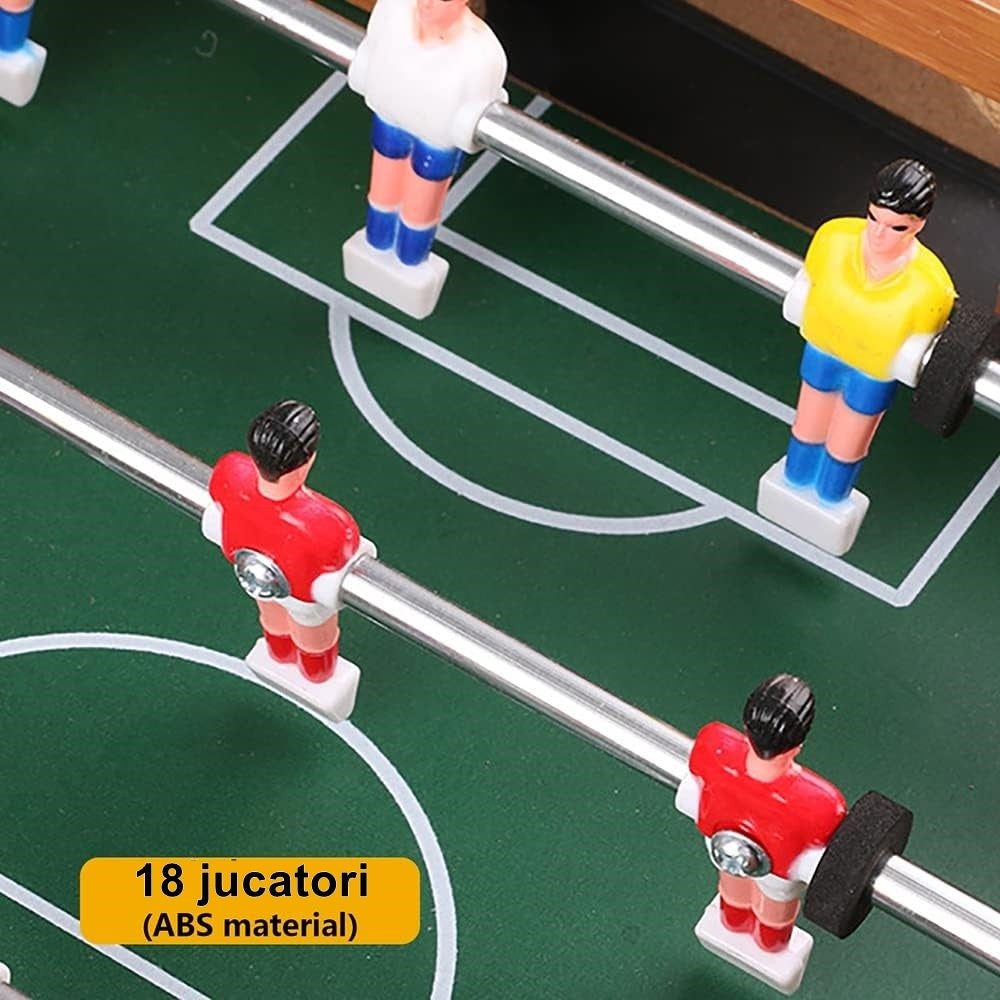 Masa de fotbal cu teren si 18 jucatori Flippy, cu tablou pentru scor, din metal, lemn si ABS, 50 x 25 x 15.5 cm, pentru