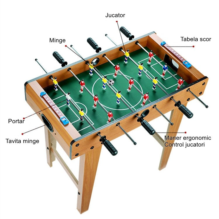 Masa de fotbal cu teren si 18 jucatori Flippy, cu tablou pentru scor, din metal, lemn si ABS, cu Picioare, 69 x 34 x 65