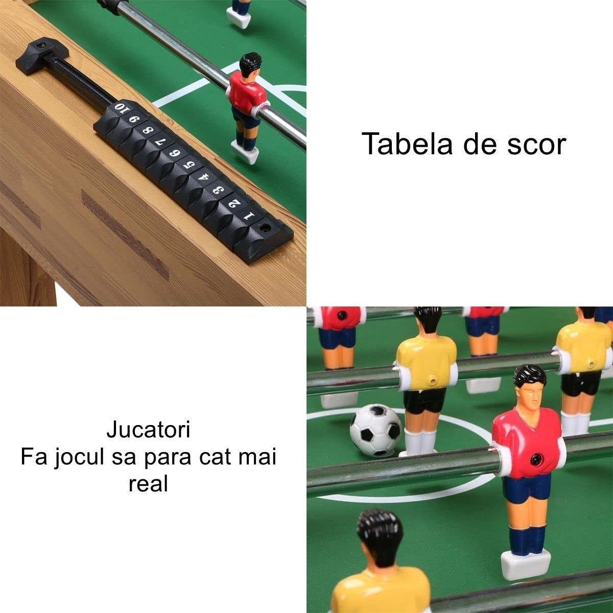 Masa de Fotbal cu Teren si 21 Jucatori Flippy, 8 Manere, cu Tablou pentru Scor, din Metal, Lemn si ABS, 120 x 61.5 x 81