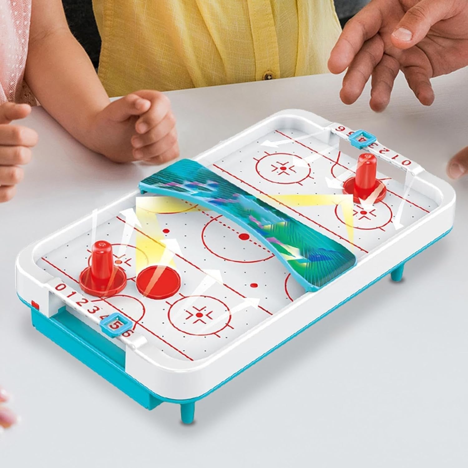 Masa Ice Hockey, Flippy, cu Tabela de Scor, 2 Pucuri, din ABS, pentru Adulti/Copii +5 Ani, 28 x 8 x 16 cm, Alb/Albastru
