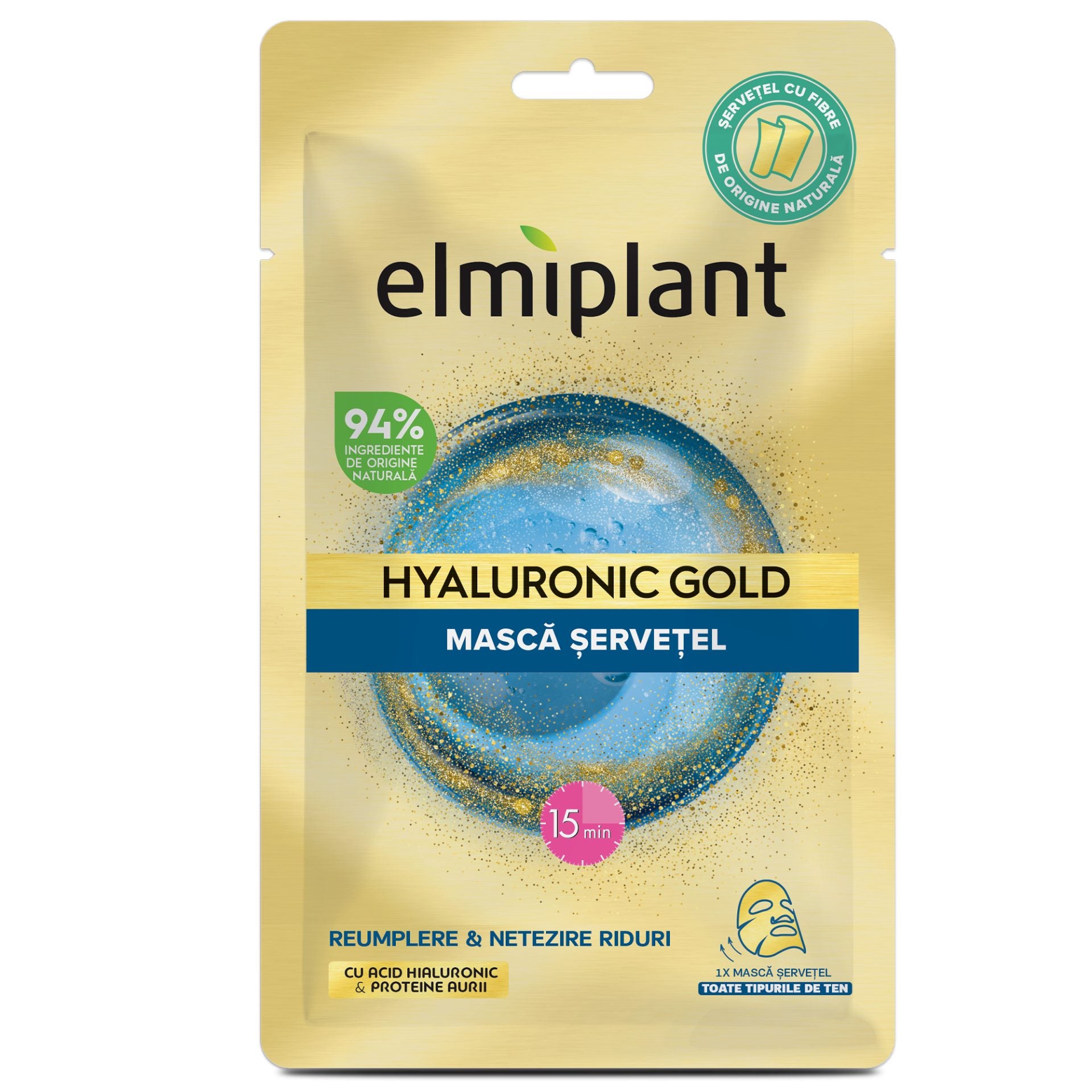 Masca Servetel Pentru Fata, Elmiplant, Hyaluronic Gold