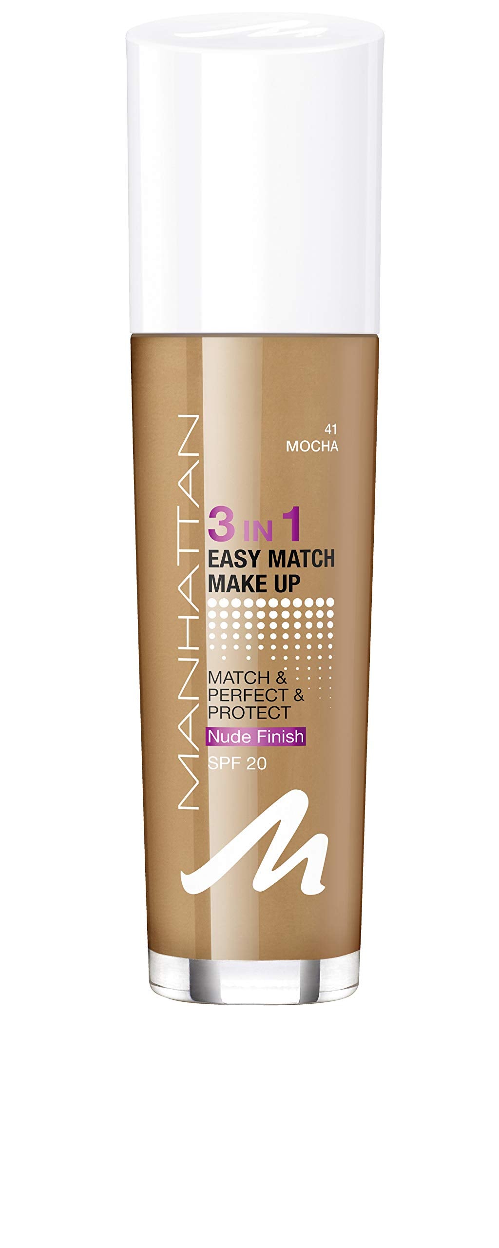 Manhattan, Easy Match 3 In 1, Fond de ten lichid, 41, Mocha, SPF 20, 30 ml - Olmarkt