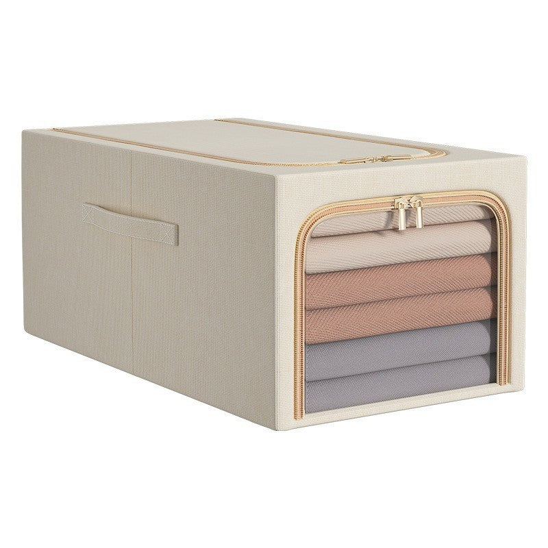 Cutie de Depozitare, Flippy, 56L, din In si Bumbac, Pliabila, Cadru din Otel, 53 x 35 x 30 cm, Kaki