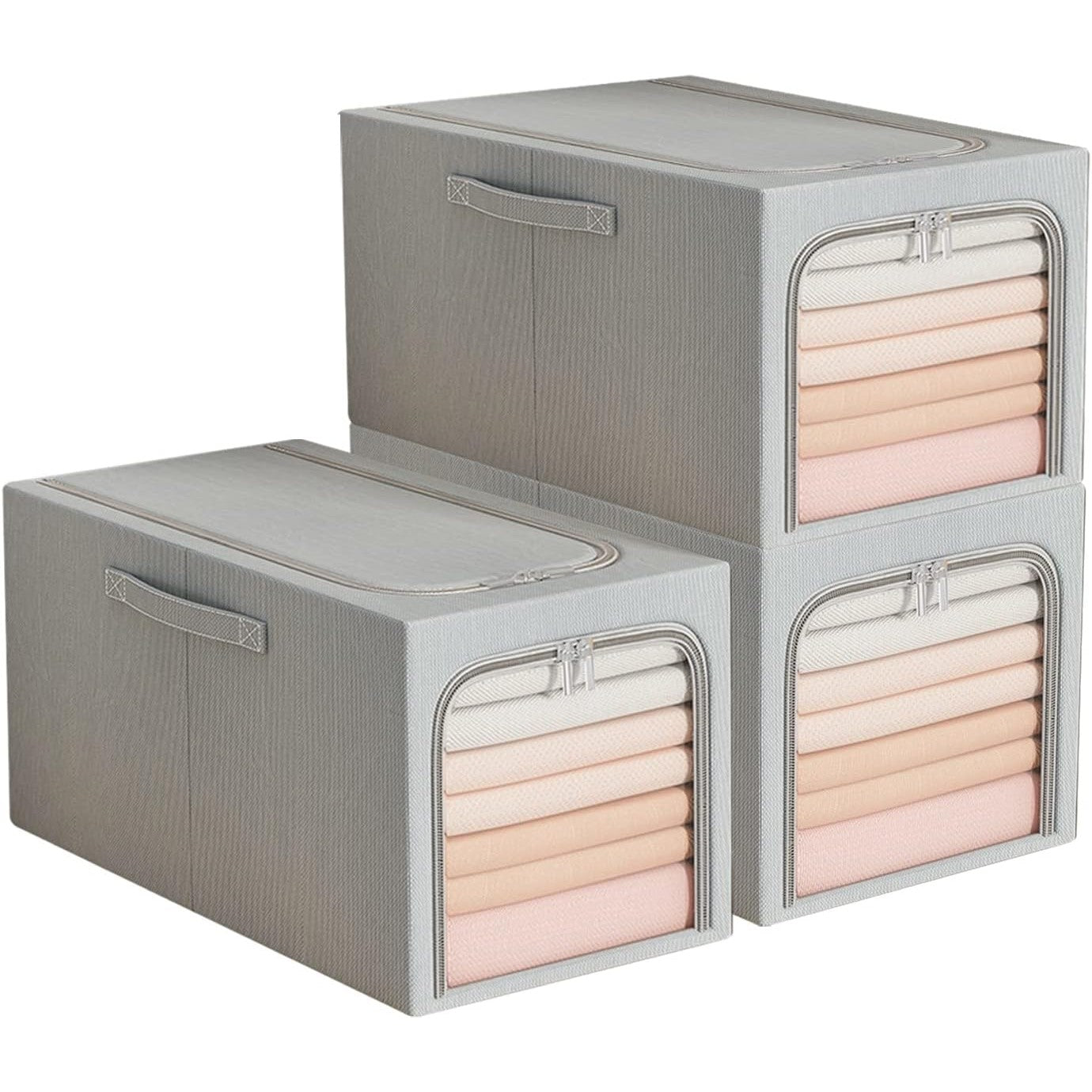 Cutie de Depozitare, Flippy, 31L, din In si Bumbac, Pliabila, Cadru din Otel, 45 x 30 x 23 cm, Albastru Fumuriu