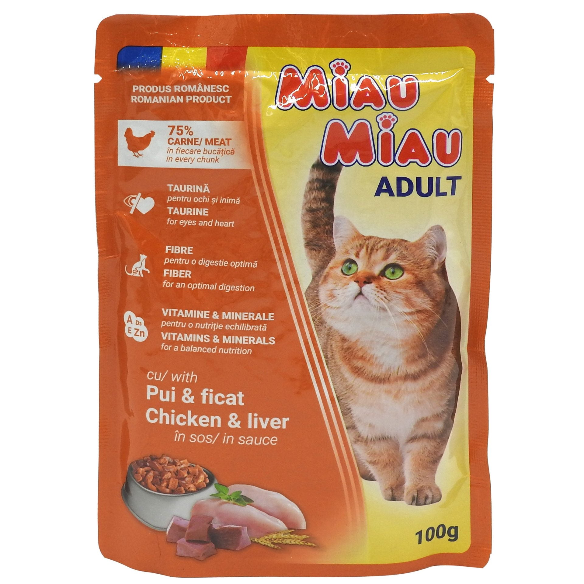 Hrana Umeda pentru Pisici in Sos, Miau Miau, Pui Ficat, 100 g