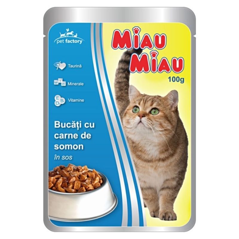Hrana Umeda pentru Pisici in Sos, Miau Miau, Somon, 100 g