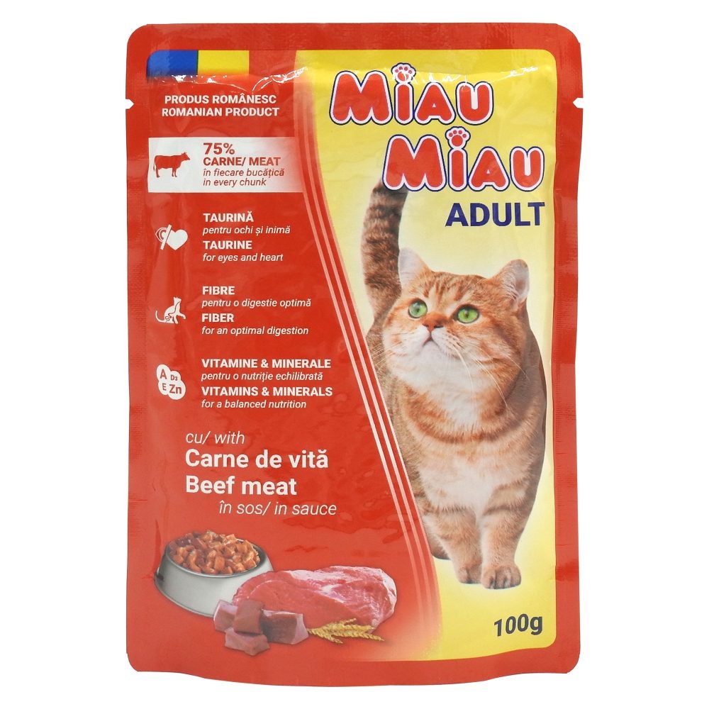 Hrana Umeda pentru Pisici in Sos, Miau Miau, Vita, 100 g