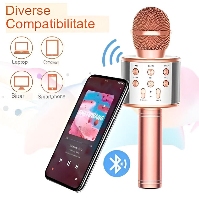 Microfon Karaoke, Flippy, pentru Copii, Bluetooth, Boxa Incorporata, Compatibil cu Orice Smartphone, Acumulator