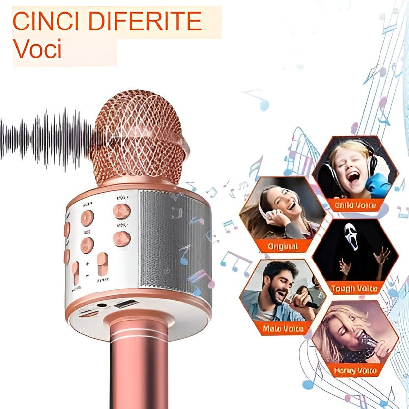 Microfon Karaoke, Flippy, pentru Copii, Bluetooth, Boxa Incorporata, Compatibil cu Orice Smartphone, Acumulator