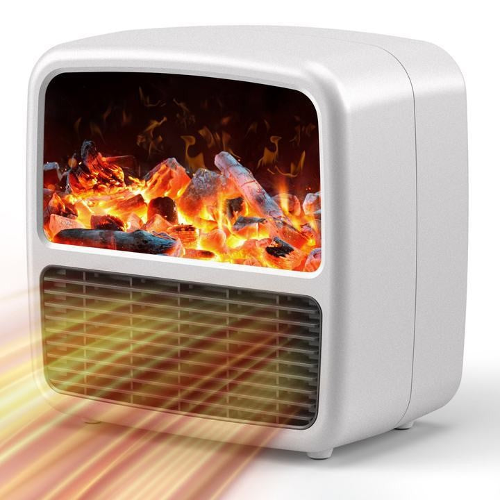 Mini Aeroterma Portabila, Flippy, Display LCD, Flacara Tip Semineu, 1500W, 2 Trepte, Oprire Automata, 22 x 22 x 15 cm,