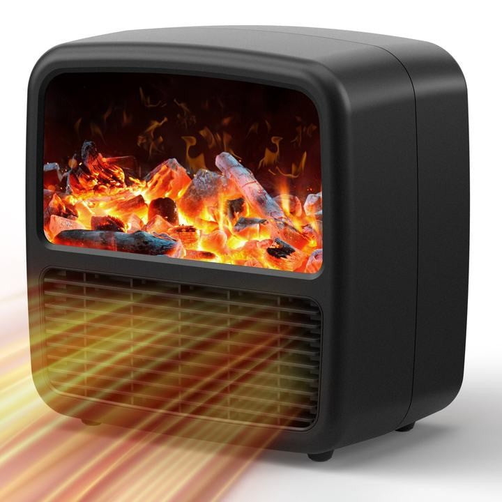Mini Aeroterma Portabila, Flippy, Display LCD, Flacara Tip Semineu, 1500W, 2 Trepte, Oprire Automata, 22 x 22 x 15 cm,