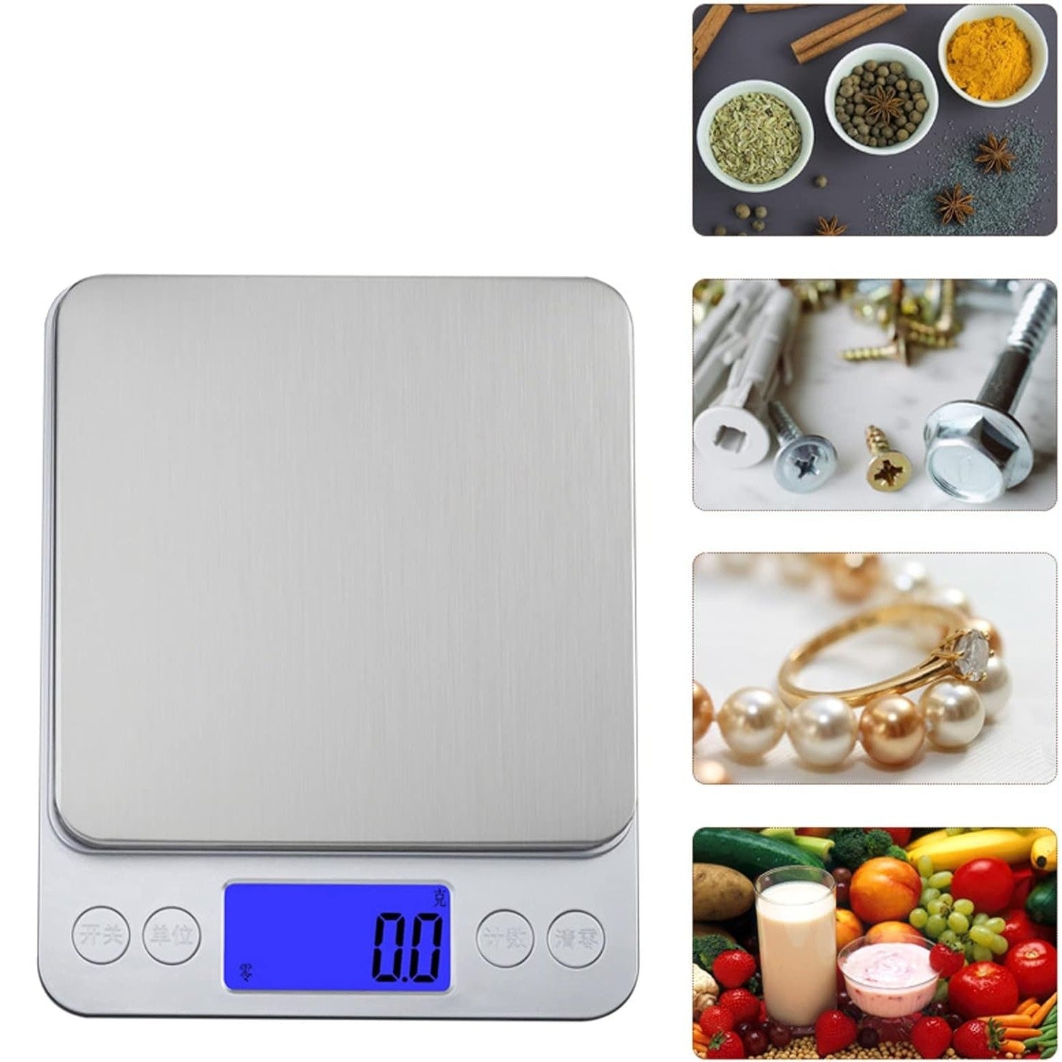 Mini Cantar Electronic, Flippy, pentru Alimente/Bijuterii, max 3 Kg, 2 x AA, 12.7 x 10.6 x 1.9 cm, Gri