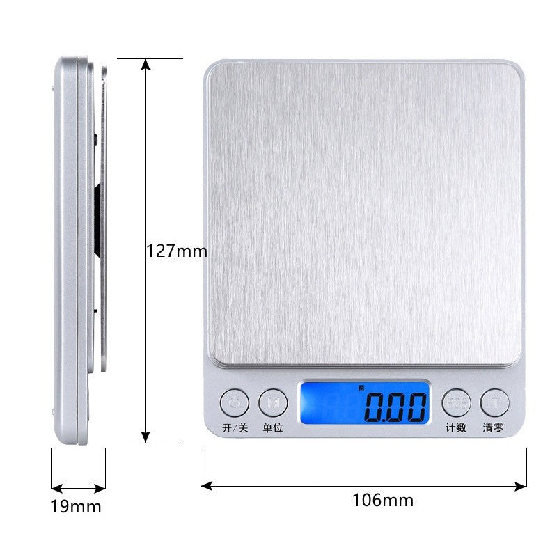 Mini Cantar Electronic, Flippy, pentru Alimente/Bijuterii, max 3 Kg, 2 x AA, 12.7 x 10.6 x 1.9 cm, Gri