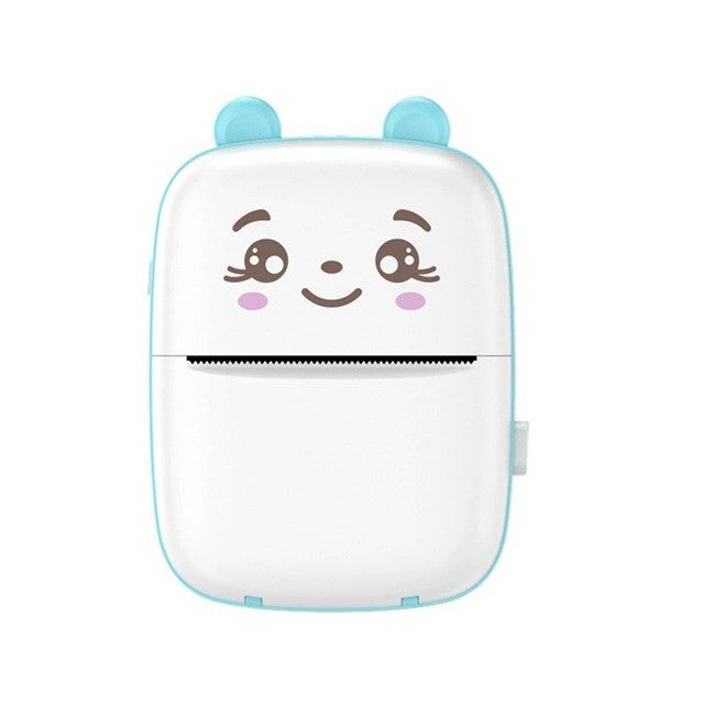 Mini Imprimanta Foto Portabila, Flippy, Incarcare USB, Bluetooth, Model Ursulet, 12 x 9 x 5 cm, Alb Albastru