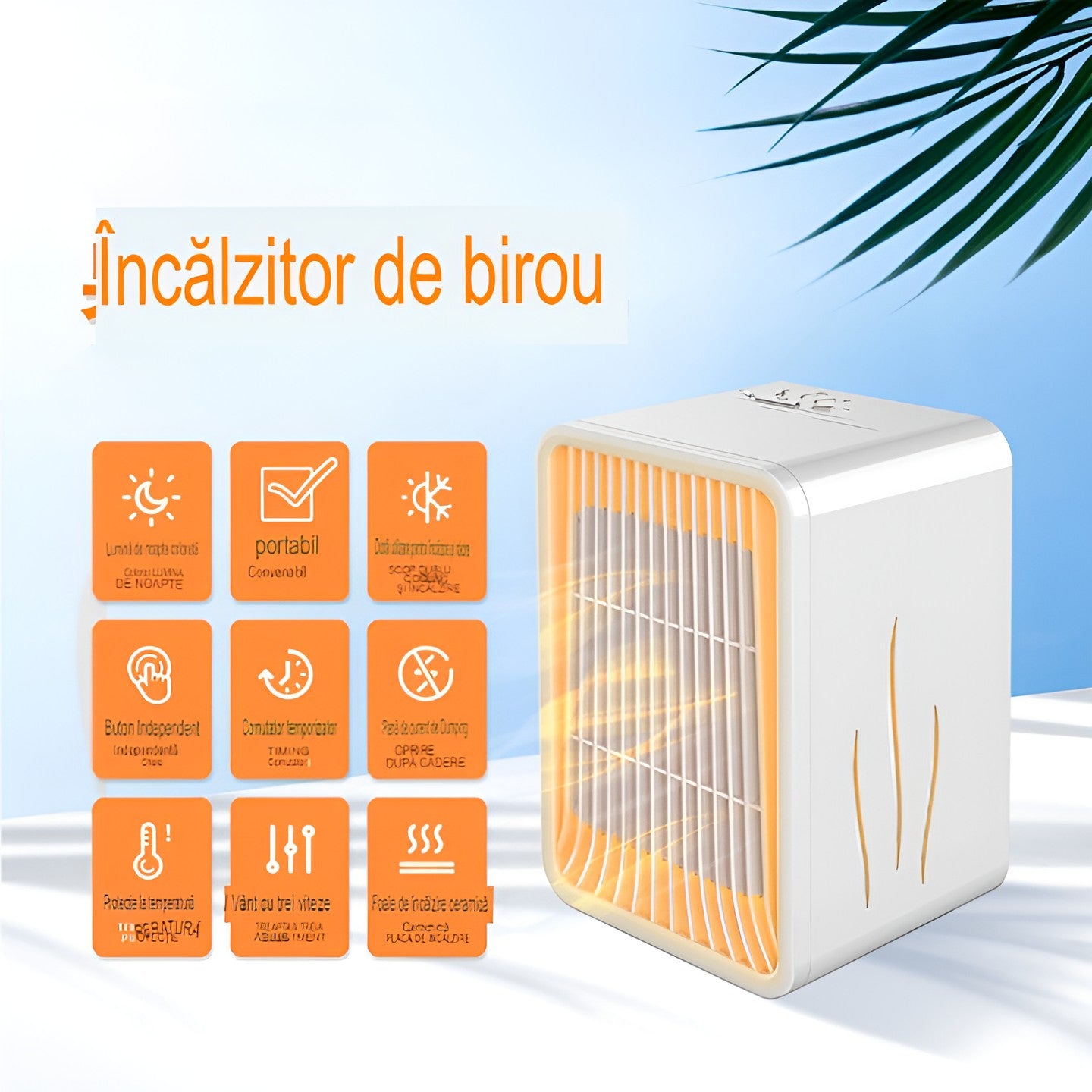 Mini Incalzitor pentru Birou, Flippy, Incalzire si Racire, 1000-1200W, cu Lumini, cu Maner, Lungime Cablu 1.5 m, 3