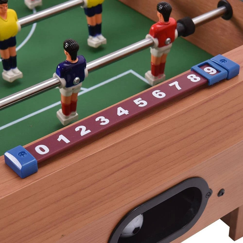 Mini Masa de Fotbal cu Teren si 12 Jucatori Flippy, 4 Manere, cu Tablou pentru Scor, din Metal, Lemn si ABS, 34.5 x 23