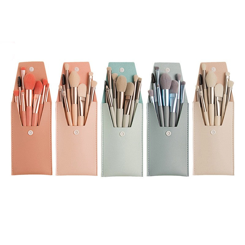 Mini set portabil 8 pensule de machiaj cu husa albastra, Flippy