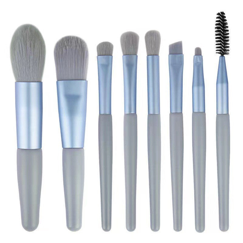Mini set portabil 8 pensule de machiaj cu husa albastra, Flippy