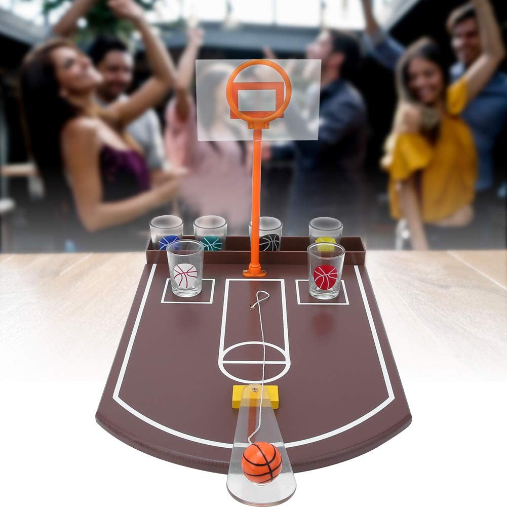 Joc de baut tip baschet Flippy, arunca mingea si accepta provocarea, pahare de shot din sticla, 30 x 22.5 x 24 cm,