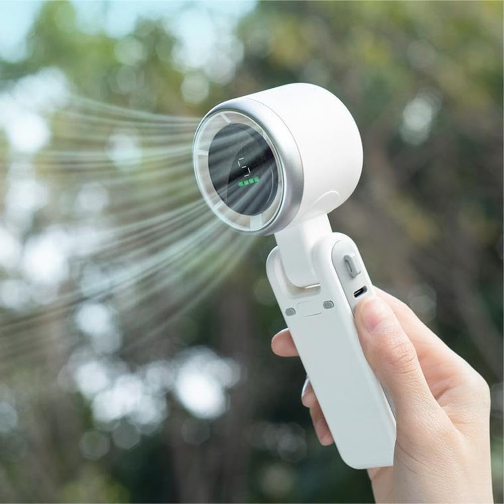 Mini Ventilator Portabil, Flippy, 5 Trepte de Viteza, Afisaj Digital, Incarcare USB, 5V, 2A, 5.95 x 5.2 x 17.2 cm, Alb