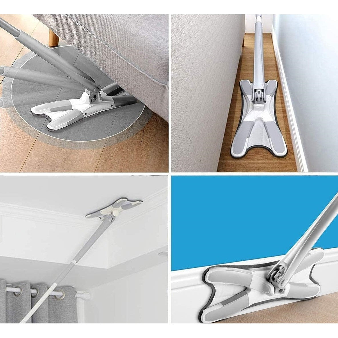 Mop Plat cu Laveta din Microfibra, Flippy, Pentru Uz Casnic, Sistem de Stoarcere X, Tija Telescopica 140 cm, Rotire