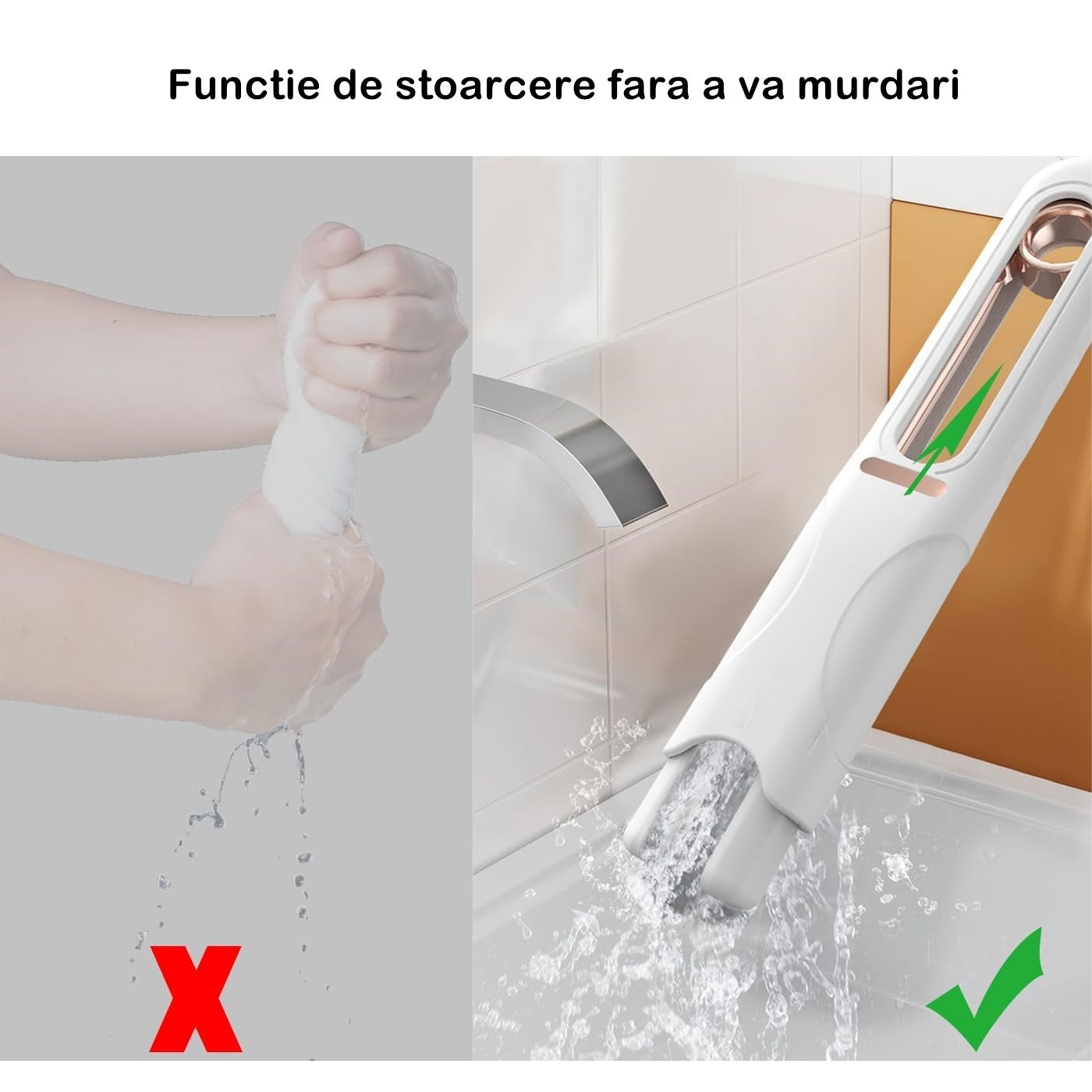 Mop de mana Flippy, mini-portabil, cu sistem de stoarcere, dispozitiv de curatat manual, cu burete absorbant, material