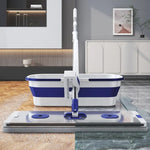 Mop Plat, Flippy, cu Galeata Pliabila, 2 Rezerve din Microfibra, 127 cm Tija Telescopica, Utilizare Umeda/Uscata,