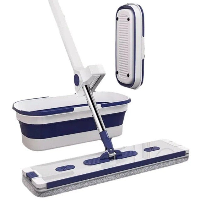 Mop Plat, Flippy, cu Galeata Pliabila, 2 Rezerve din Microfibra, 127 cm Tija Telescopica, Utilizare Umeda/Uscata,
