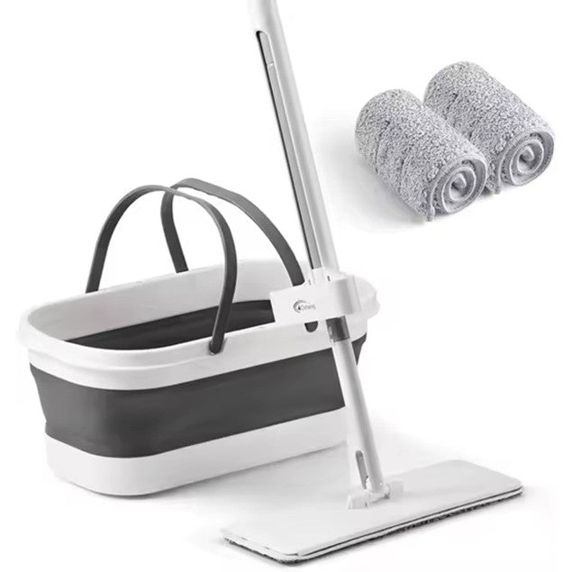 Mop Plat, Flippy, cu Galeata Pliabila, 2 Rezerve din Microfibra, 127 cm Tija Telescopica, Utilizare Umeda/Uscata,