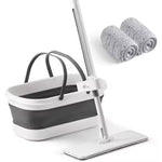 Mop Plat, Flippy, cu Galeata Pliabila, 2 Rezerve din Microfibra, 127 cm Tija Telescopica, Utilizare Umeda/Uscata,