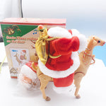 Decoratiune Mos Craciun, Flippy, Animat, care Canta si Danseaza, cu Saculet, pe Ren, Imbracat Festiv, 28x21x10 cm, Rosu