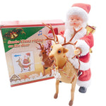 Decoratiune Mos Craciun, Flippy, Animat, care Canta si Danseaza, cu Saculet, pe Ren, Imbracat Festiv, 28x21x10 cm, Rosu