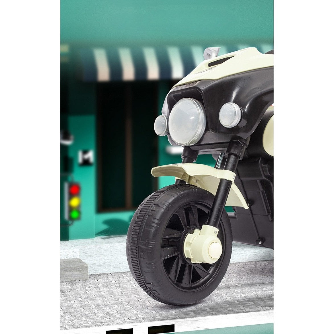 Motocicleta Electrica Flippy, cu Acumulator, cu Sistem Anti-Rasturnare, Sistem de Lumini si Muzica, Cutie de