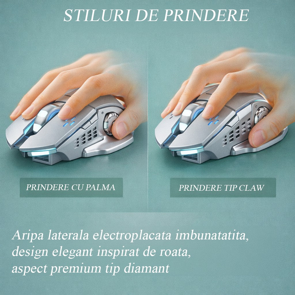 Mouse Wireless, Flippy, 6 Butoane, DPI Ajustabil 1200-3600, Iluminare RGB Tip Breathing, Reincarcabil, 138x80x38 mm,