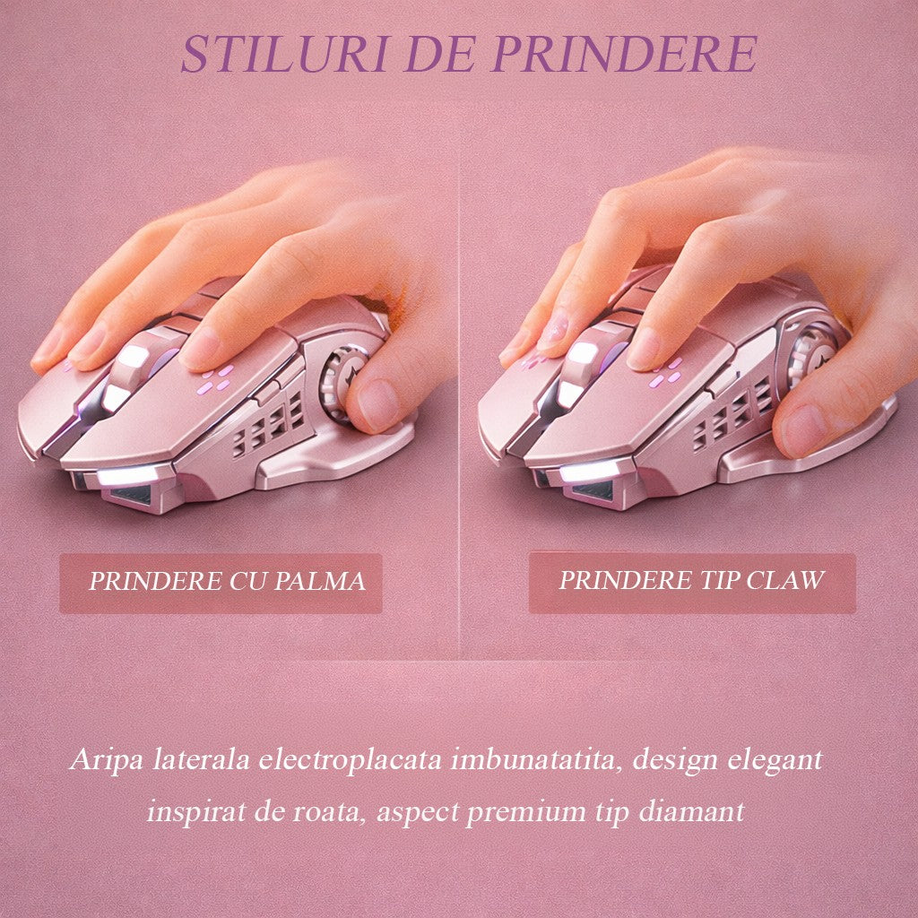 Mouse Wireless, Flippy, 6 Butoane, DPI Ajustabil 1200-3600, Iluminare RGB Tip Breathing, Reincarcabil, 138x80x38 mm,