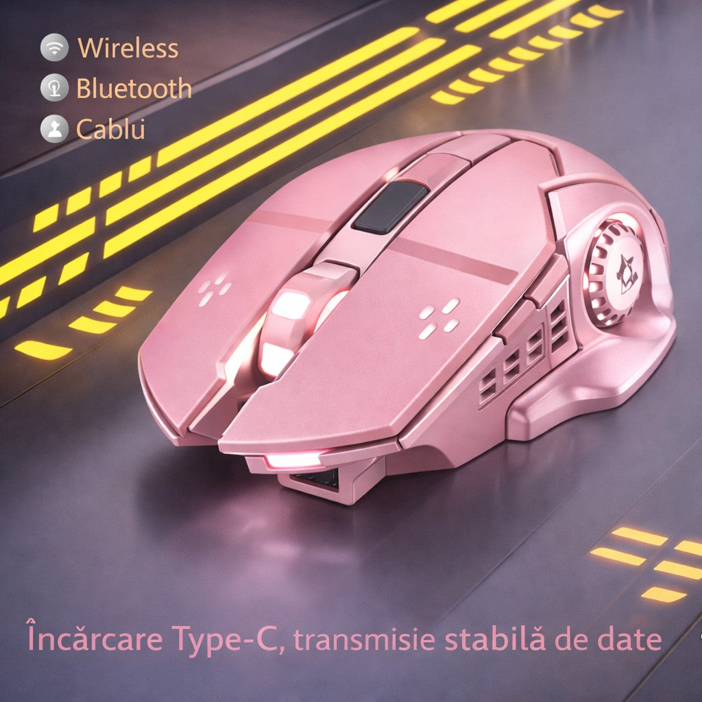 Mouse Wireless, Flippy, 6 Butoane, DPI Ajustabil 1200-3600, Iluminare RGB Tip Breathing, Reincarcabil, 138x80x38 mm,