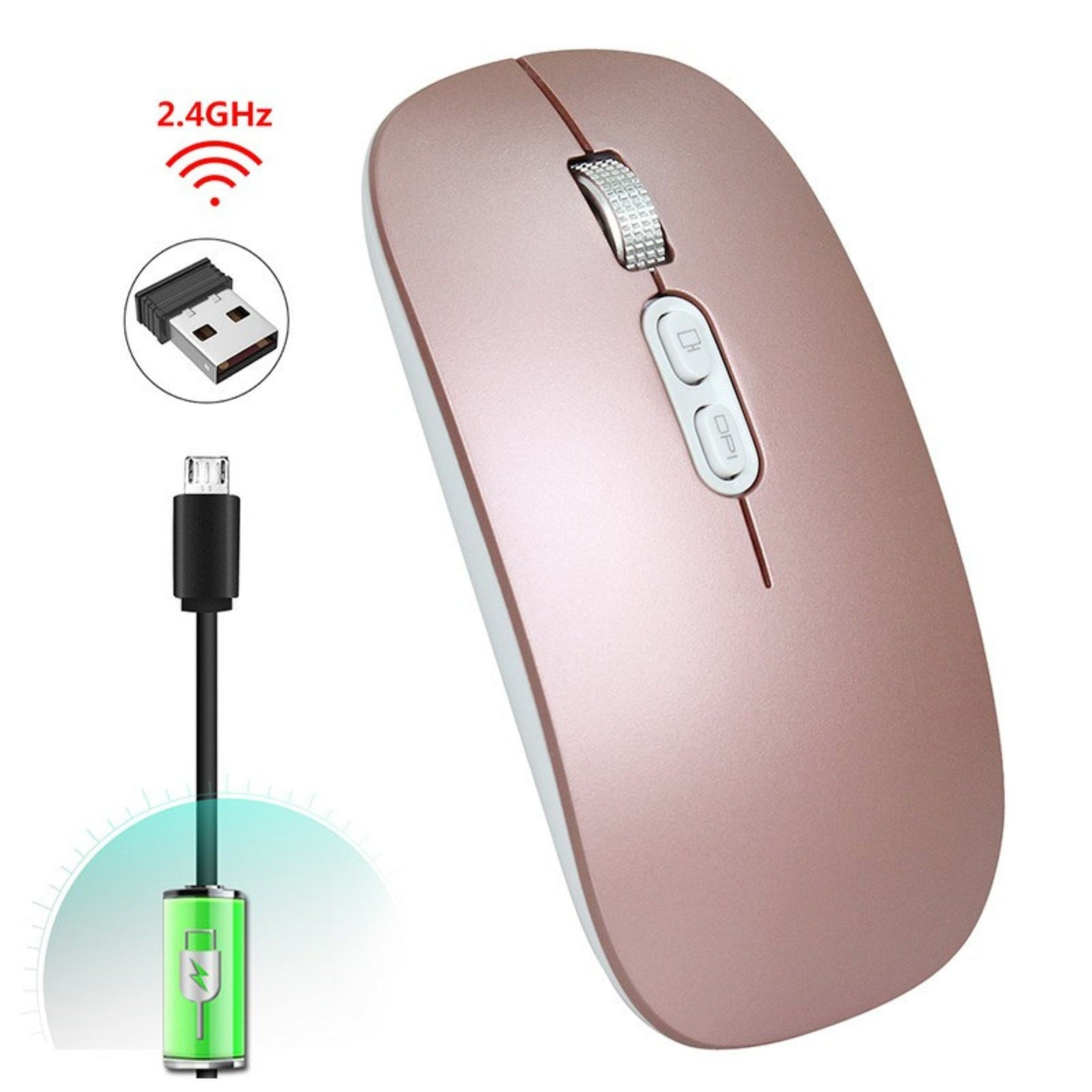 Mouse Wireless Reincarcabil, Flippy, Compatibil Windows/macOS, Bluetooth 5.1 + 2.4GHz, Silentios, DPI 800/1200/1600,