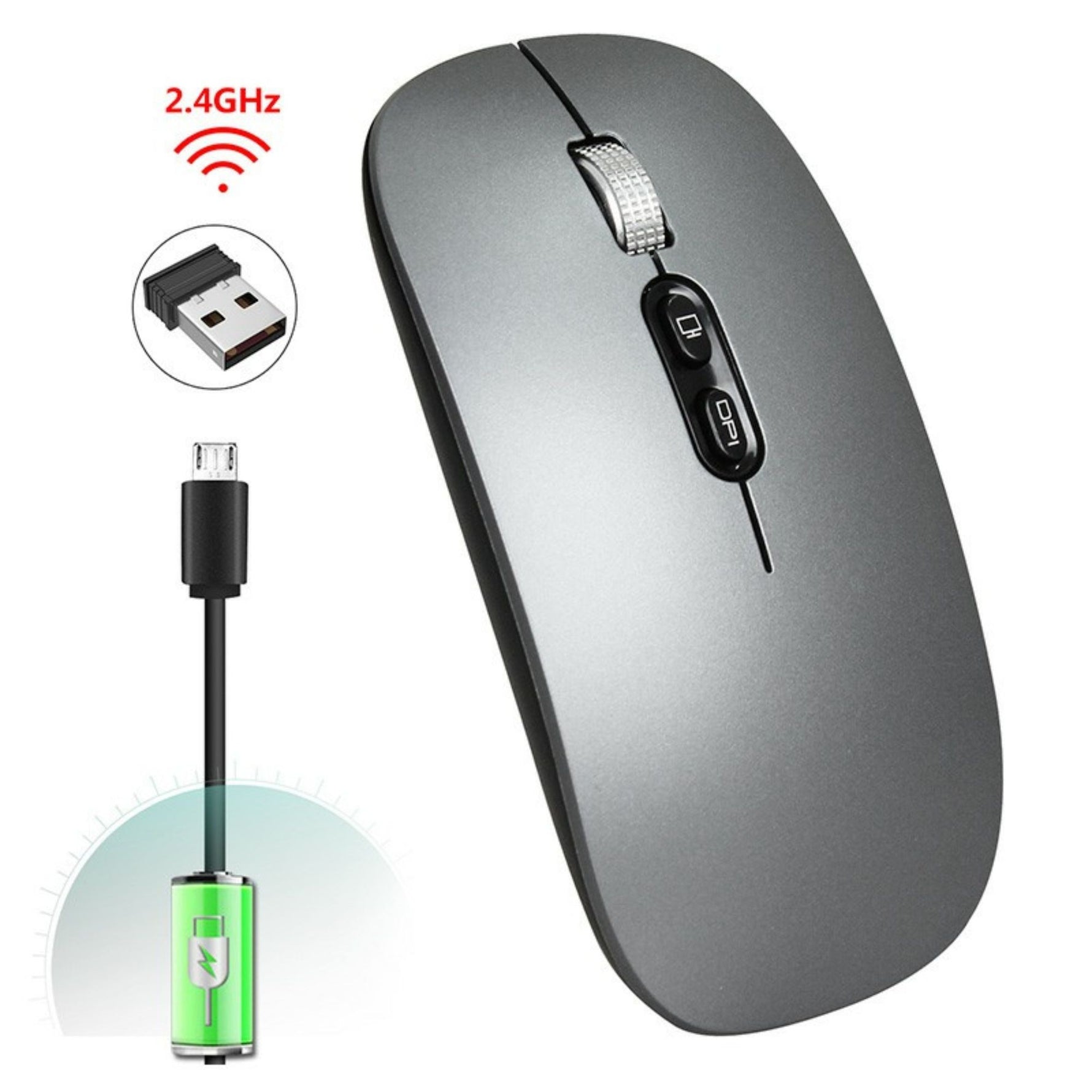 Mouse Wireless Reincarcabil, Flippy, Compatibil Windows/macOS, Bluetooth 5.1 + 2.4GHz, Silentios, DPI 800/1200/1600,