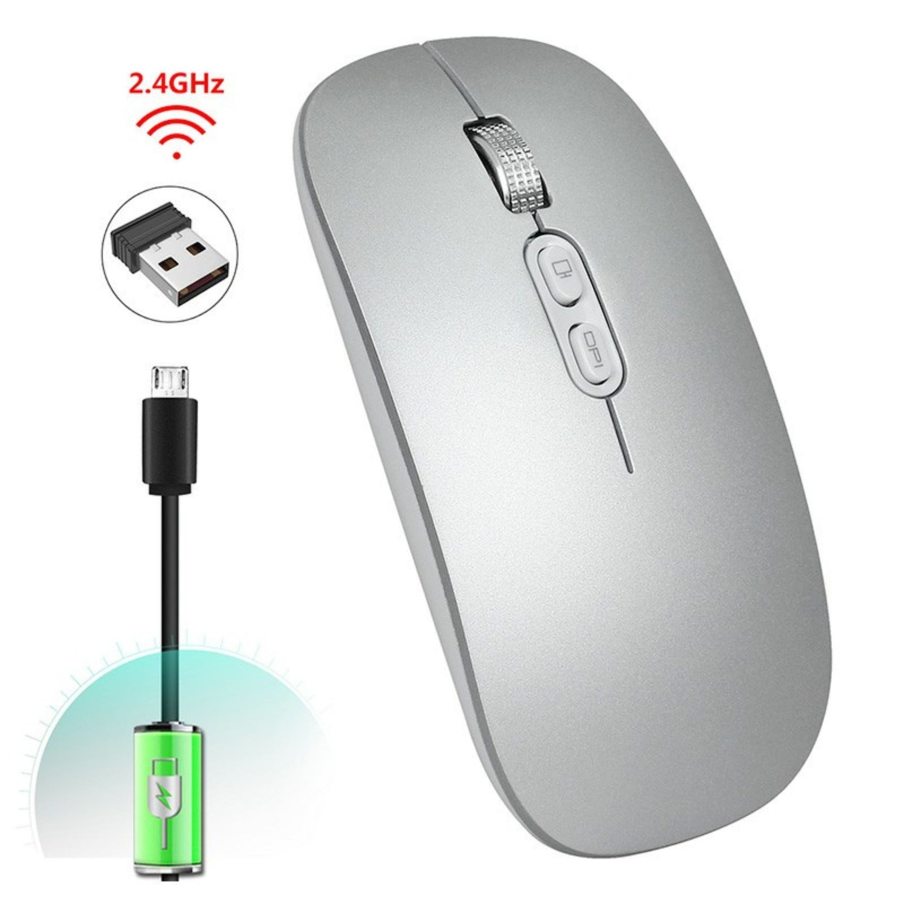 Mouse Wireless Reincarcabil, Flippy, Compatibil Windows/macOS, Bluetooth 5.1 + 2.4GHz, Silentios, DPI 800/1200/1600,