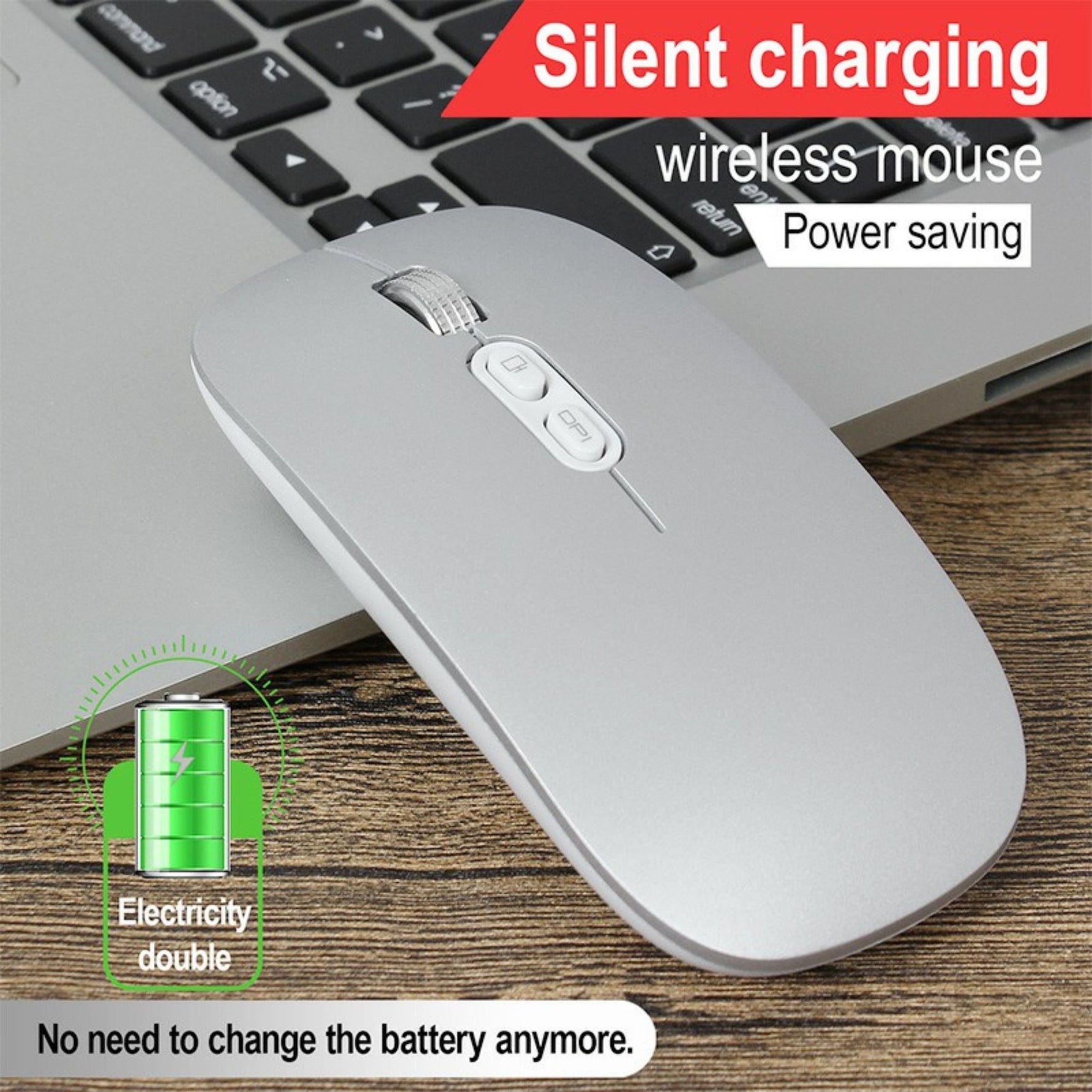 Mouse Wireless Reincarcabil, Flippy, Compatibil Windows/macOS, Bluetooth 5.1 + 2.4GHz, Silentios, DPI 800/1200/1600,
