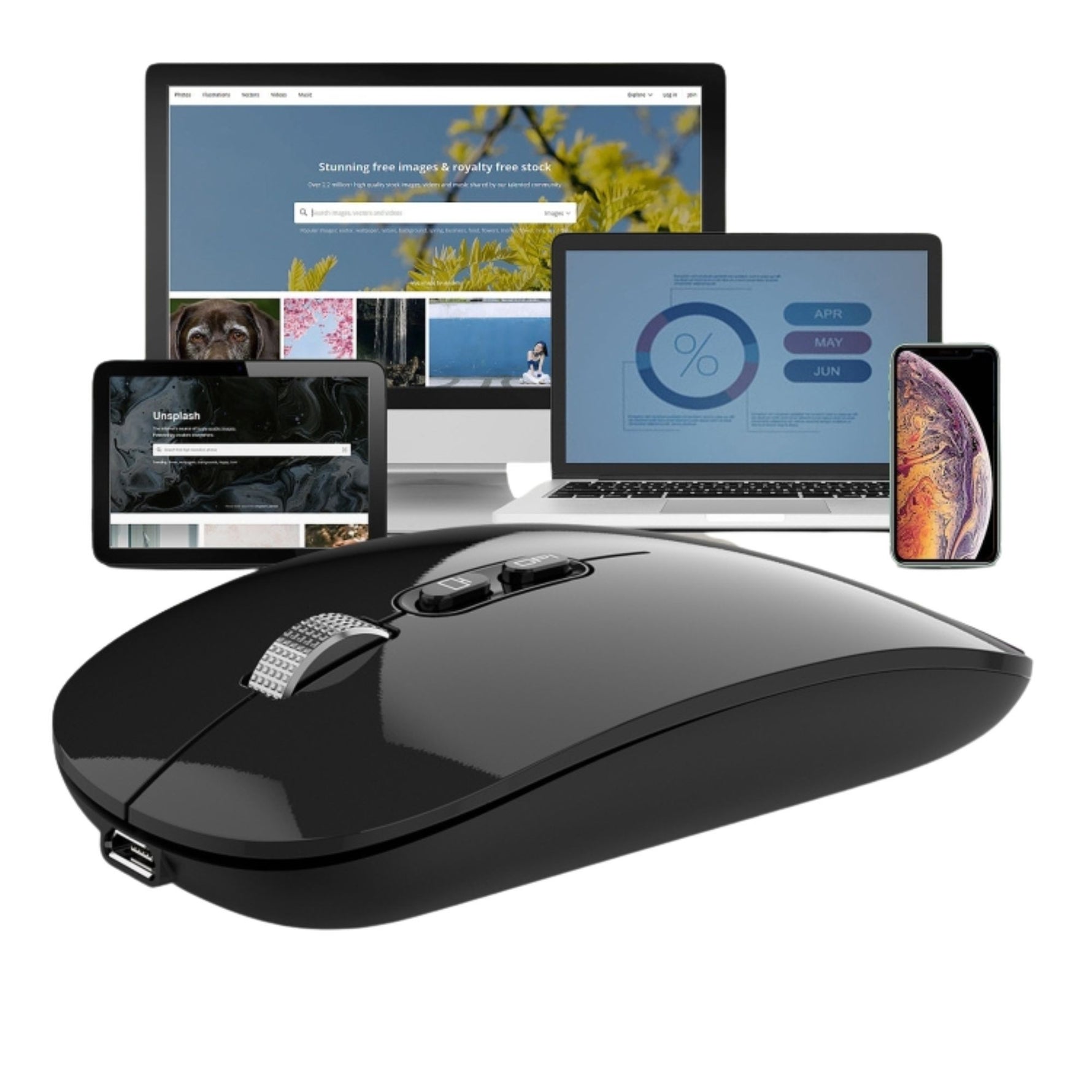 Mouse Wireless Reincarcabil, Flippy, Compatibil Windows/macOS, Bluetooth 5.1 + 2.4GHz, Silentios, DPI 800/1200/1600,