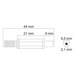 Mufa DC 2.1x5.5mm tata pe fir cu protector de cablu