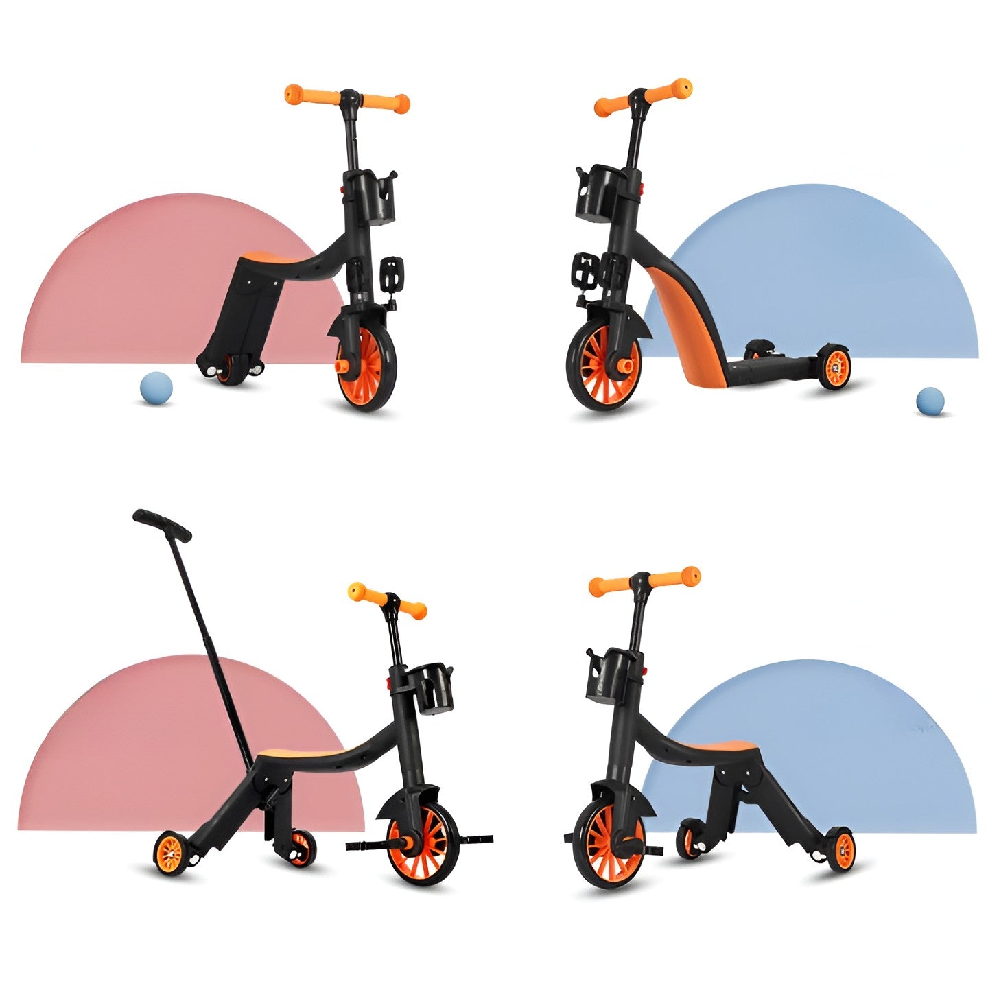 Bicicleta 8 in 1, Flippy, Transformabila, Multifunctionala, Reglare Inaltime, cu Maner de Impingere Detasabil,