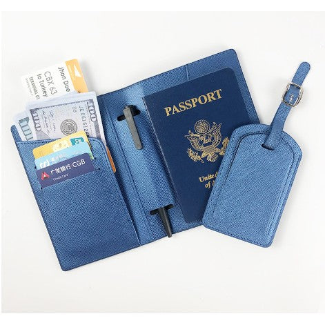 Portofel pentru Pasaport si Carduri, Flippy, 23x16 cm, 70g, din Piele PU, Suport Pix, Accesoriu Suport Eticheta,