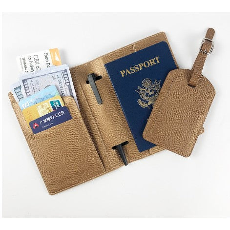 Portofel pentru Pasaport si Carduri, Flippy, 23x16 cm, 70g, din Piele PU, Suport Pix, Accesoriu Suport Eticheta,