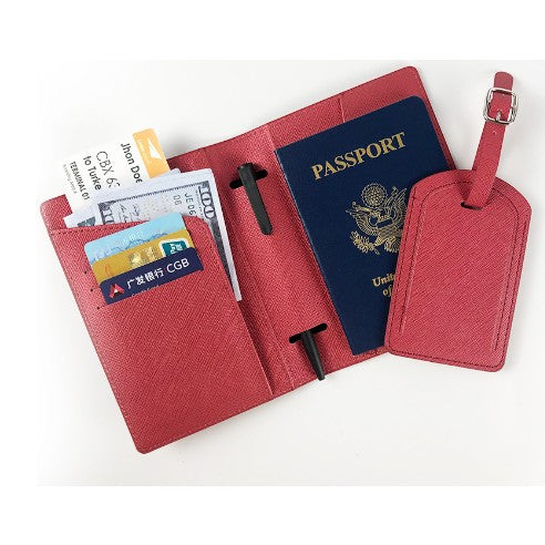 Portofel pentru Pasaport si Carduri, Flippy, 23x16 cm, 70g, din Piele PU, Suport Pix, Accesoriu Suport Eticheta,
