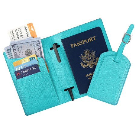 Portofel pentru Pasaport si Carduri, Flippy, 23x16 cm, 70g, din Piele PU, Suport Pix, Accesoriu Suport Eticheta,